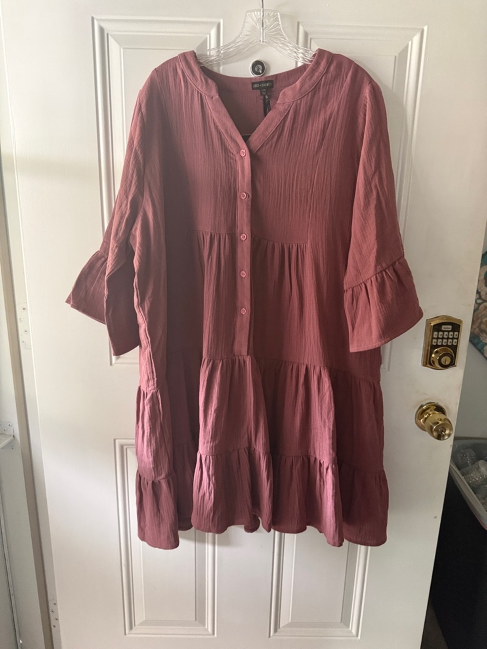 Coco + Carmen Tiered Button-Front Tunic in Rosewood